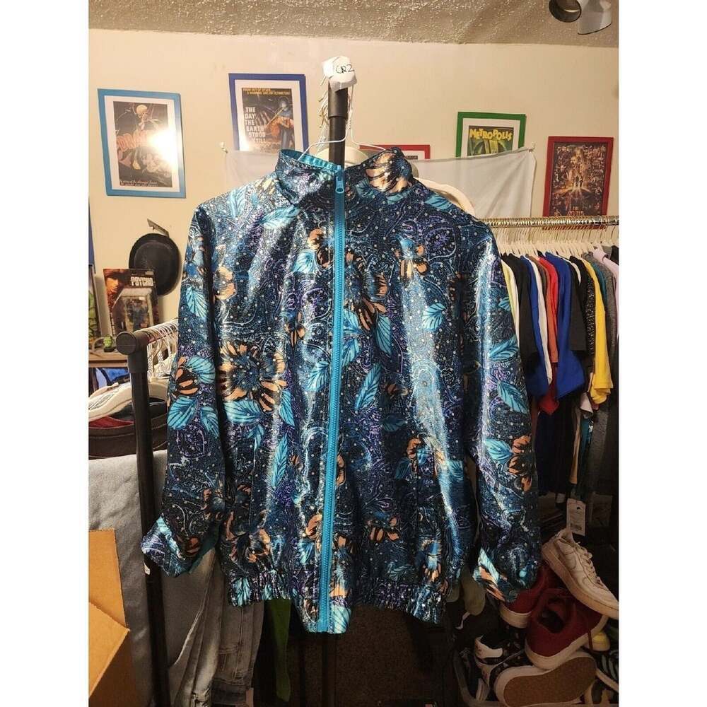 Vintage 90s 80s Rafael Jacket Windbreaker Womans Small Reversible Floral Zip CR3
